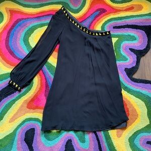 IKKS One-Sleeved Beaded Silk Cocktail Dress